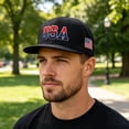 thumbnail image 5 of USA Flag Embroidered Flat Brim Baseball Cap, Unisex Hip‑Hop Snapback Sun Hat For Street Dancing Casual Wear, 5 of 8