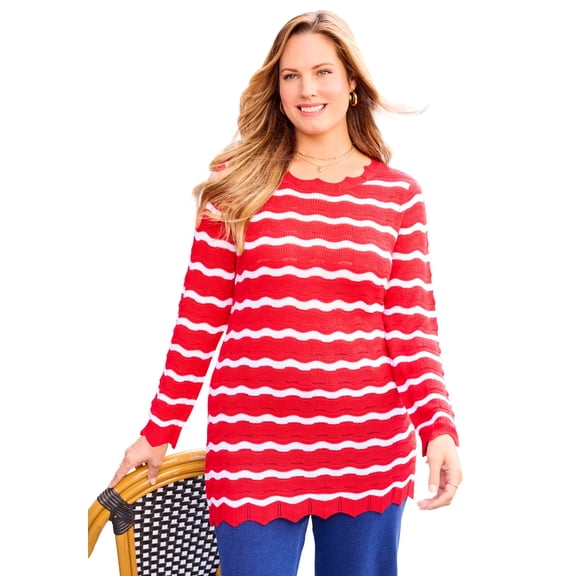 Catherines Women's Plus Size Scallop-Detail Knit Sweater