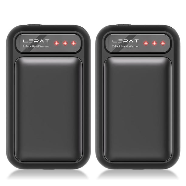 Calentadores de manos Lerat recargables, paquete de 2 unidades, 4000 mAh, color negro