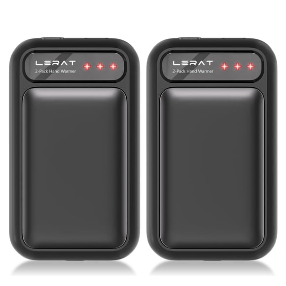 Calentadores de manos Lerat recargables, paquete de 2 unidades, 4000 mAh, color negro