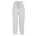 thumbnail image 4 of Petite Cropped Pant Women Casual Lightweight Pull On Wide Leg Drawstring Elastic Waist Summer Beach Pants with Pockets 23" 24" Inseam White S, 4 of 7
