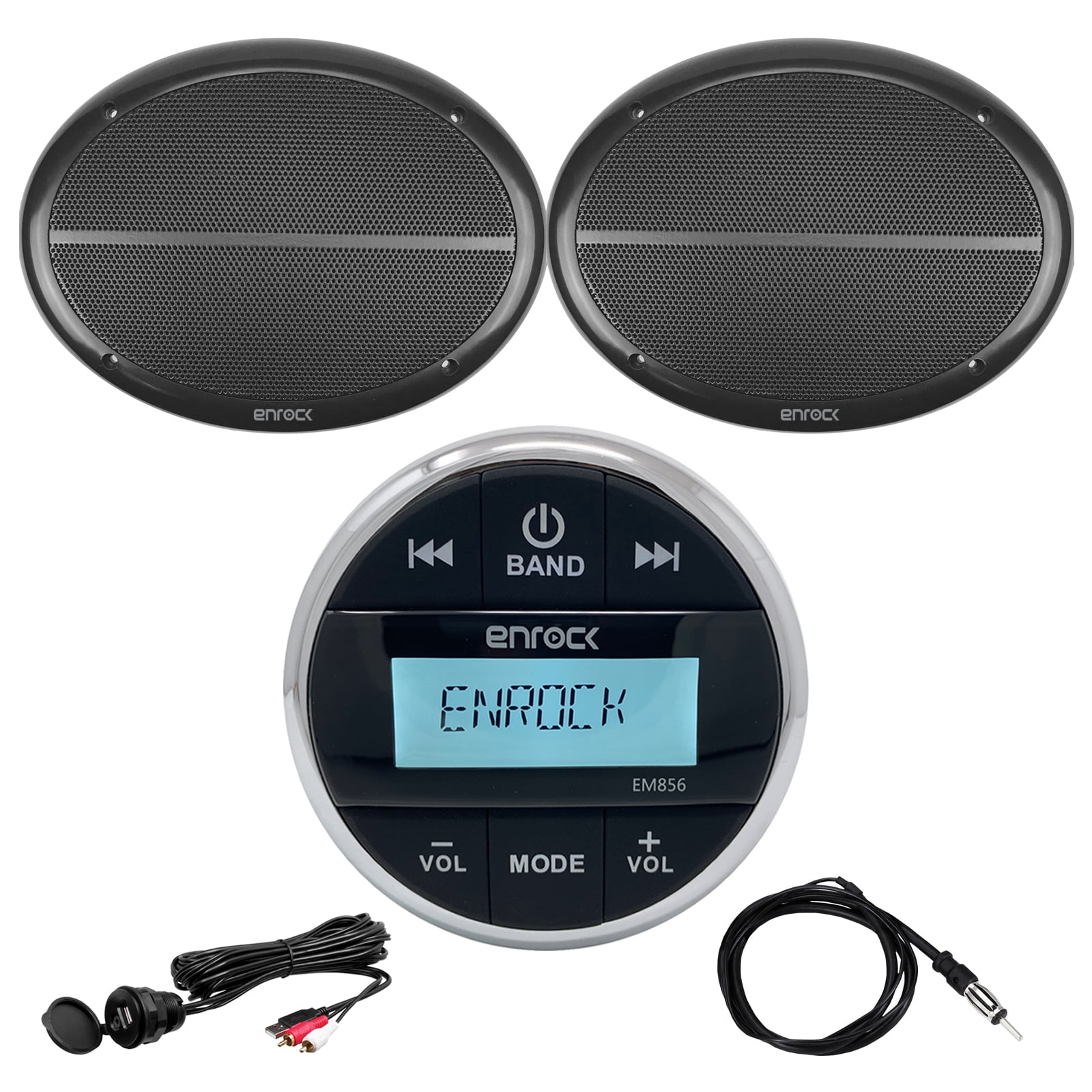 Enrock Gauge Style Media Center Marine Grade Bluetooth Receiver, 2 x
