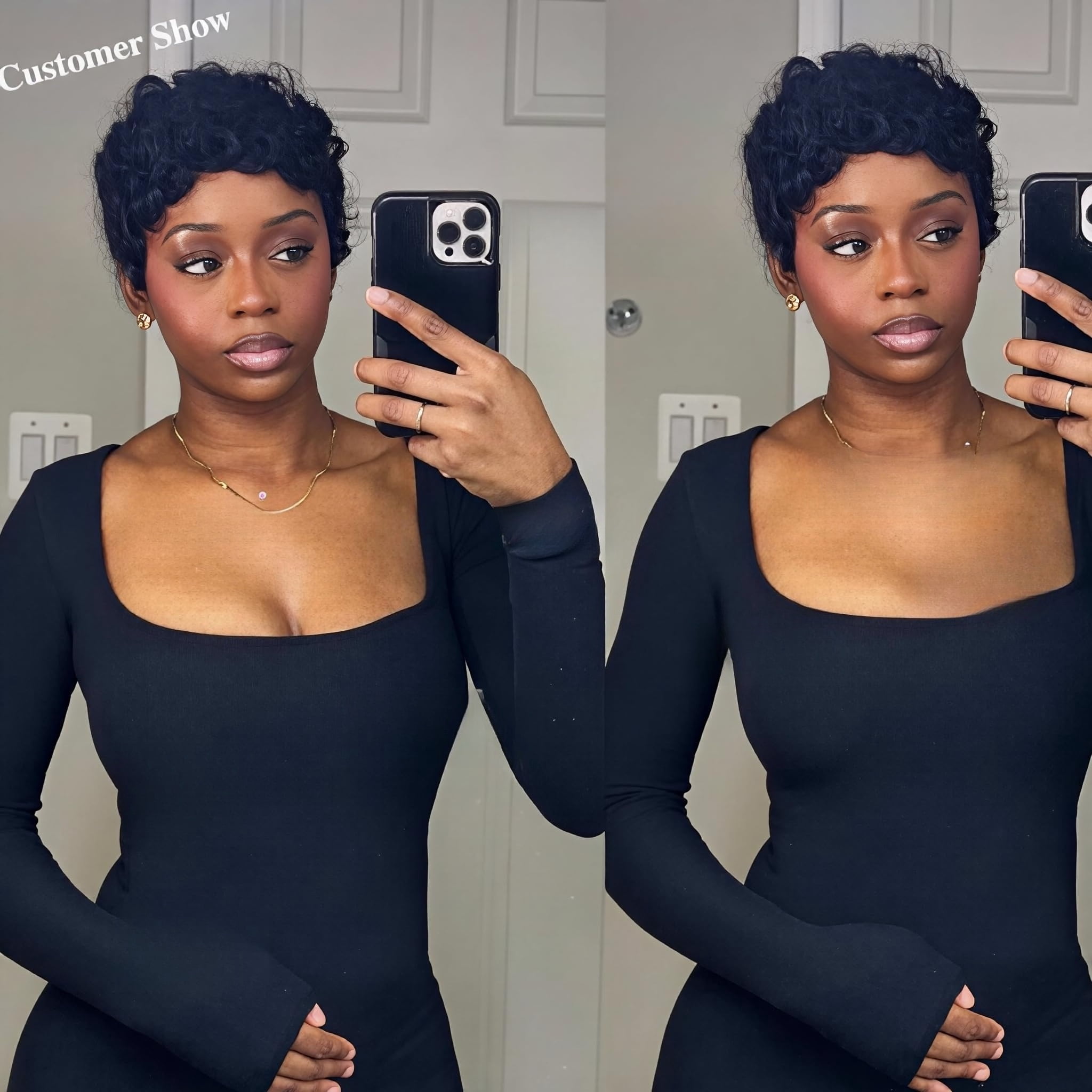 Natural Black Layered Pixie Wig Human Hair for Black Women Short Human Hair Lightweight Glueless Pixie Cut Wigs