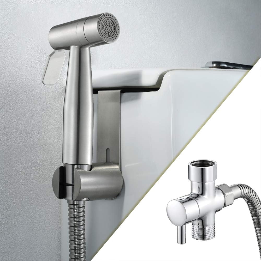 Bidet Sprayer with Single Cold Water Brushed 304 Stainless Steel Portable Cloth Diaper Washer Shower Sprayer Set Wall Mounted Bathroom Shower Bidet Tap for Personal Hygiene