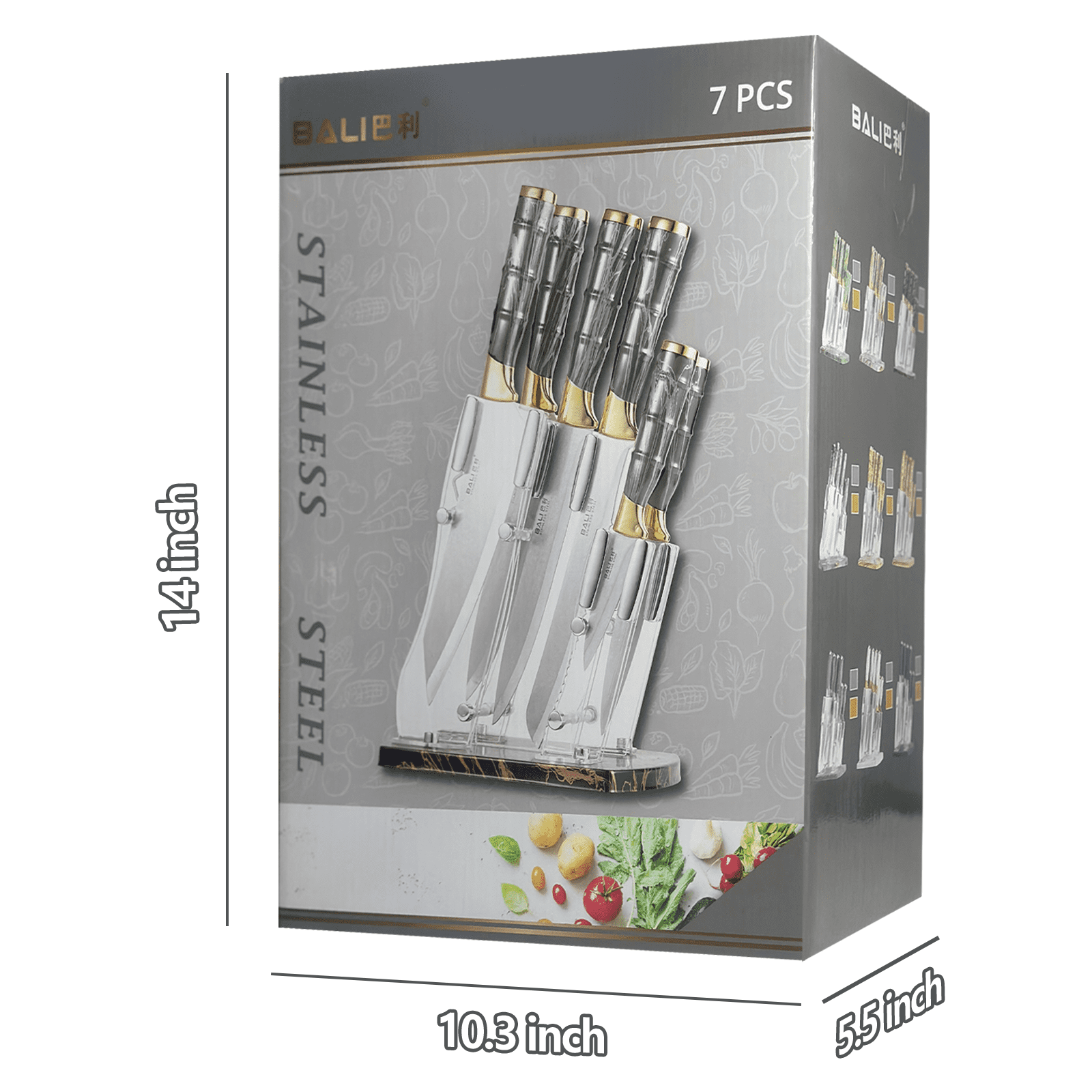 Kitchen Knife Set, 7PCS Kitchen Knives Set High Carbon Stainless Steel Sharp Knife, Knives Set for Kitchen with Ergonomic Handle-Grey