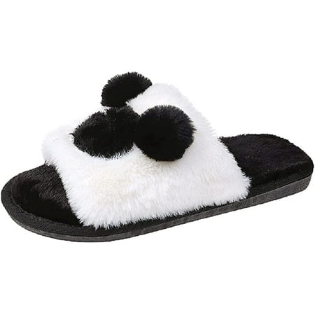 

CoCopeaunt Women s Fur Home Slippers Winter Cute Indoor Open toed Plush Slippers 4colors