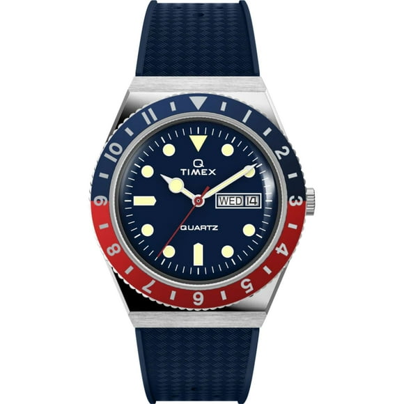 Timex TW2V32100 Men's Q Quartz Blue Dial Rubber Strap Watch