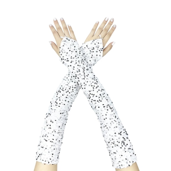 Sequins Fingerless Gloves for Women Fitness Glitter Knitting Cold Weather Warm Cotton Fall Fashion Must Have Womens Mittens White
