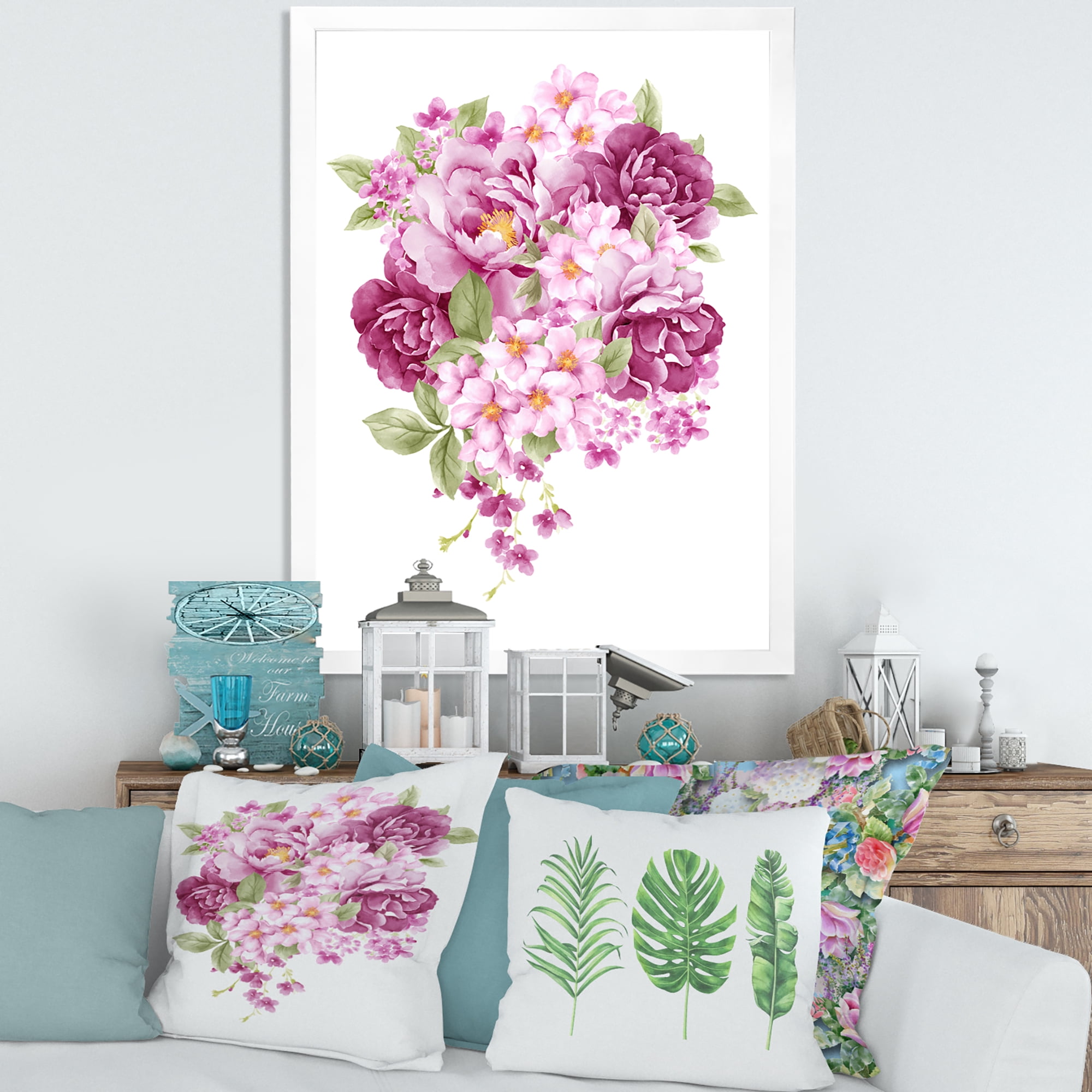 Designart 'Bouquet Of Pink Retro Flowers' Traditional Framed Art Print