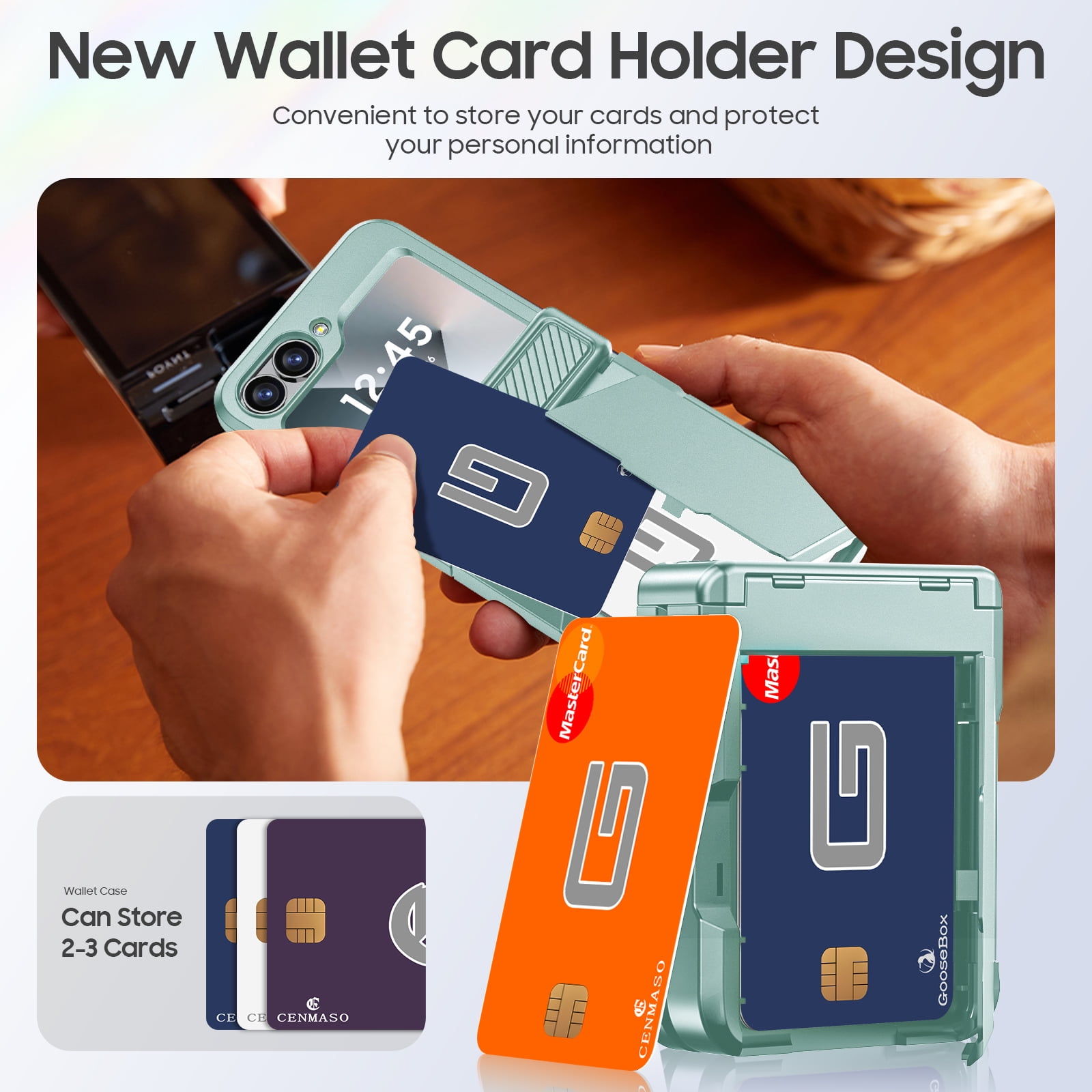 Oupeigar for Samsung Galaxy Z Flip 6/7FE Phone Case with Card Holder[RFID Blocking],Hinge Protection,Screen Protector,Shockproof Case-Mint Green