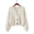 thumbnail image 5 of Hontri Cardigan Sweaters for Women Womens Solid Color Sweater Women Vintage Tops Loose Outer Wear V Neck Short Knitted Cardigan Ja Clearance White One Size, 5 of 5