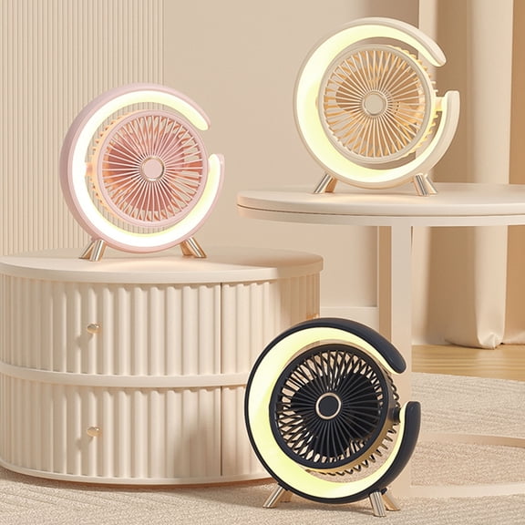 Led Desk Fan Silent Operation Five Speed Adjustable Built in Lighting for Home Office and Personal Cooling Topliu