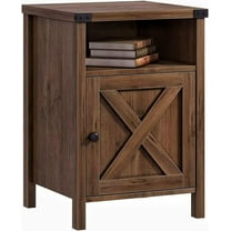 PetFurnishn Farmhouse End Table, Side Table, Nightstang, End Table with Barn Door and Shelf, Rustic Modern Bed Night Stand for Bedroom, Living Room-1-Oak