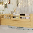 thumbnail image 6 of Montessori Floor Bed with High Rails, LED Lights & Storage Shelf, Safe & Wider Opening Gate Design, Full Size Floor Bed for Boys & Girls, Natural, 6 of 9