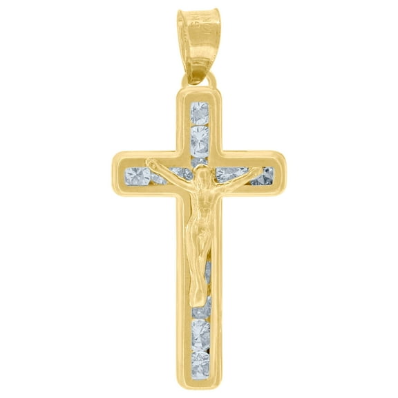 10kt Yellow Gold Cubic-Zirconia Unisex Crucifix Cross Religious Charm Pendant