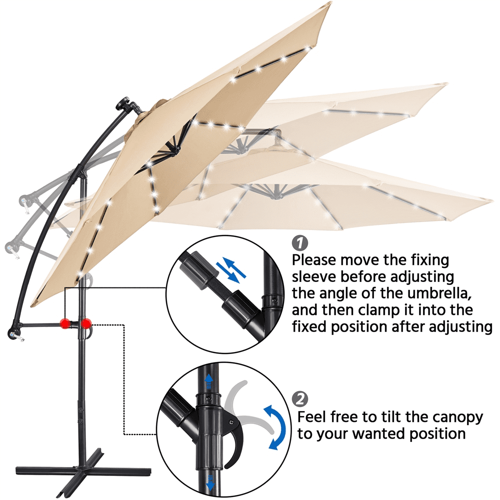 Alden Design 8' Tan Solid Print Octagon Cantilever Patio Umbrella, LED Lights