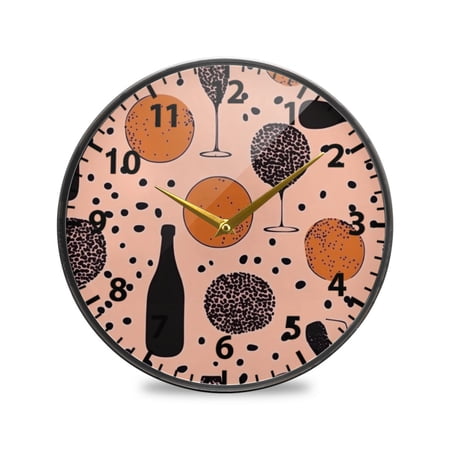 Wine Themed Pattern Wall Clock Modern Decor Acrylic Clock Golden Hands 9.5in