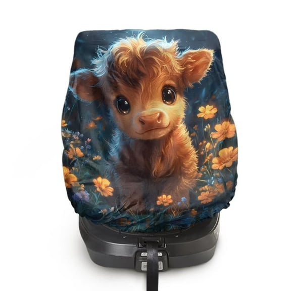 KUIFORTI Car Seat Sun Shade Cover, Highland Cow Car Seat Cover with Elastic Bottom, Block Sunlight UV Ray Keeps Baby Seat at A Cool Temperature, 40" x 25" Baby Travel Accessories