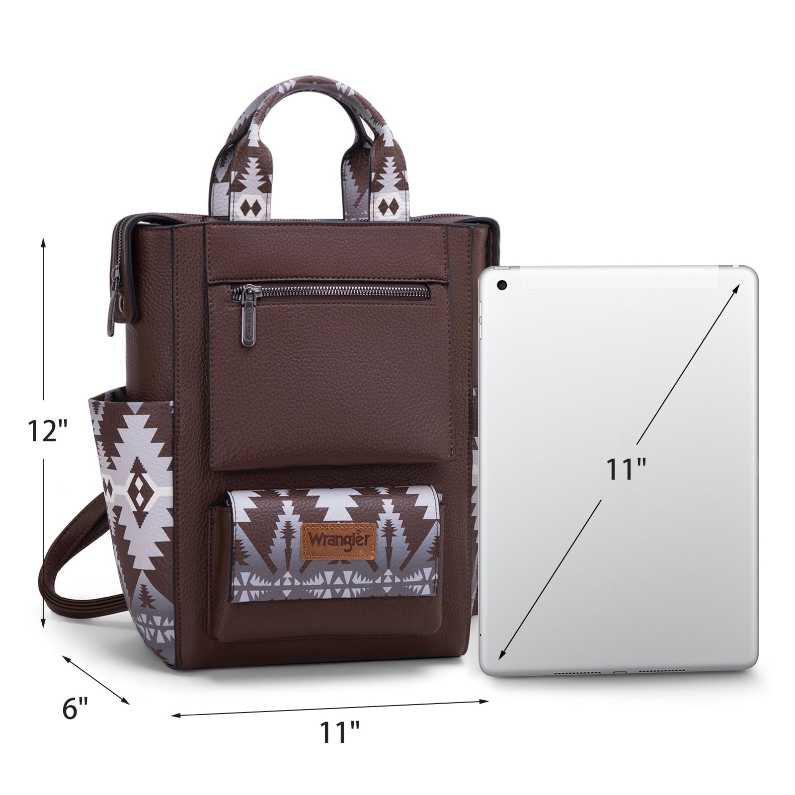 Wrangler Aztec Women Backpack Purse Convertible Fashion Ladies Anti Theft with Adjustable Strap, Dark Coffee