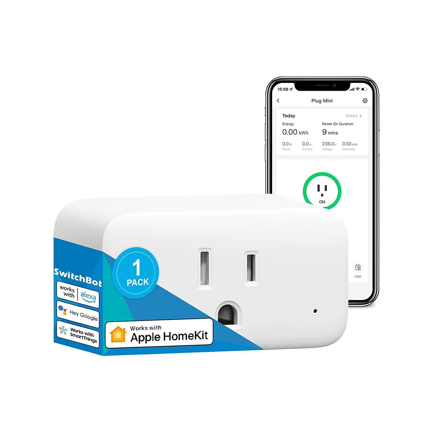 SwitchBot Smart WiFi Plug Mini Apple HomeKit Enabled, 15A