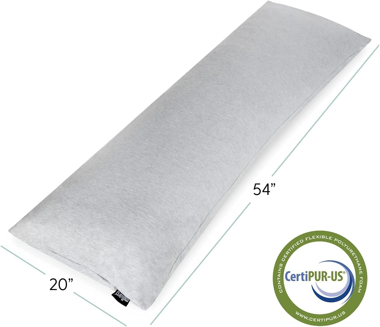 Full Body Pillow - Shredded Memory Foam with Washable Cover - Long, Hypoallergenic, Firm Hug Pillows for Side and Back Sleepers (54in, Cool Grey)