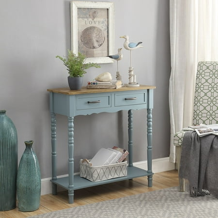 Natural Console Table - Cornwell 2-drawer Turned Leg Console Table, Natural and Blue