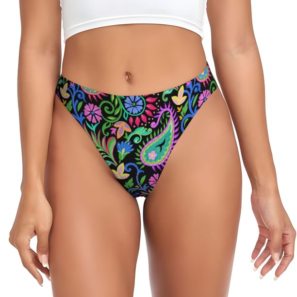 Fotbe Watercolor Floral Paisley Tanga Sin Costuras para Mujer con Estampado – Panties Invisibles, Transpirables y Cómodos para Uso Diario-XX-Large