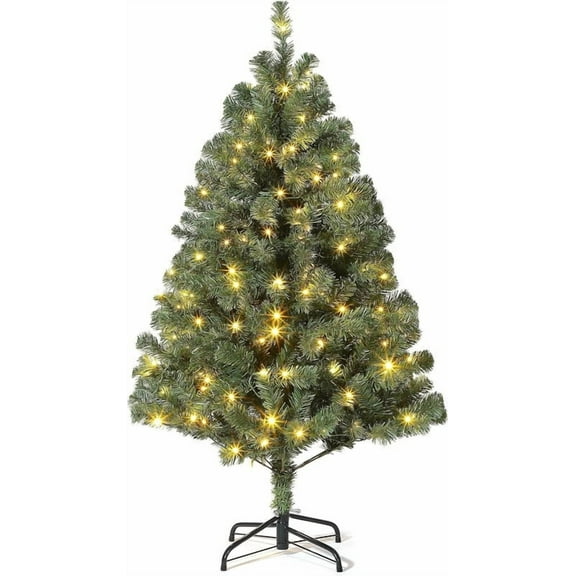 4.5 FT Unlit Artificial Christmas Tree, Luxuriant Verdant Realistic Xmas Tree with 350 PVC Branch Tips & Folding Metal Stand, Unlit Pine Tree for Party