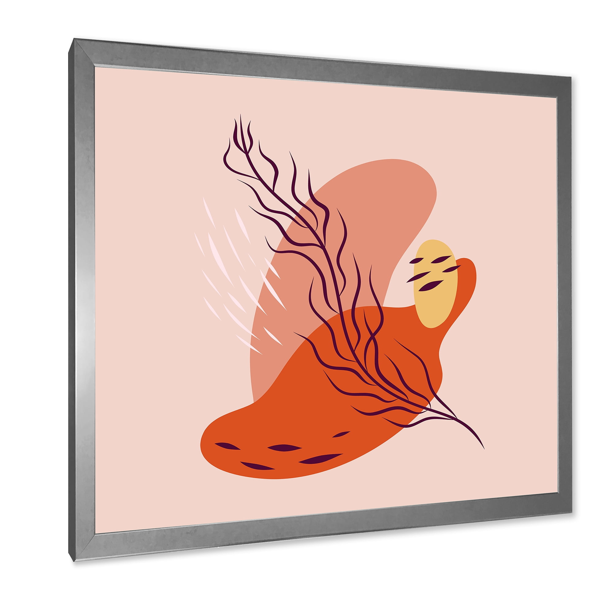 Abstract Warm Colors Spring Leaf 30 in x 30 in Framed Painting Canvas Art Print, by Designart
