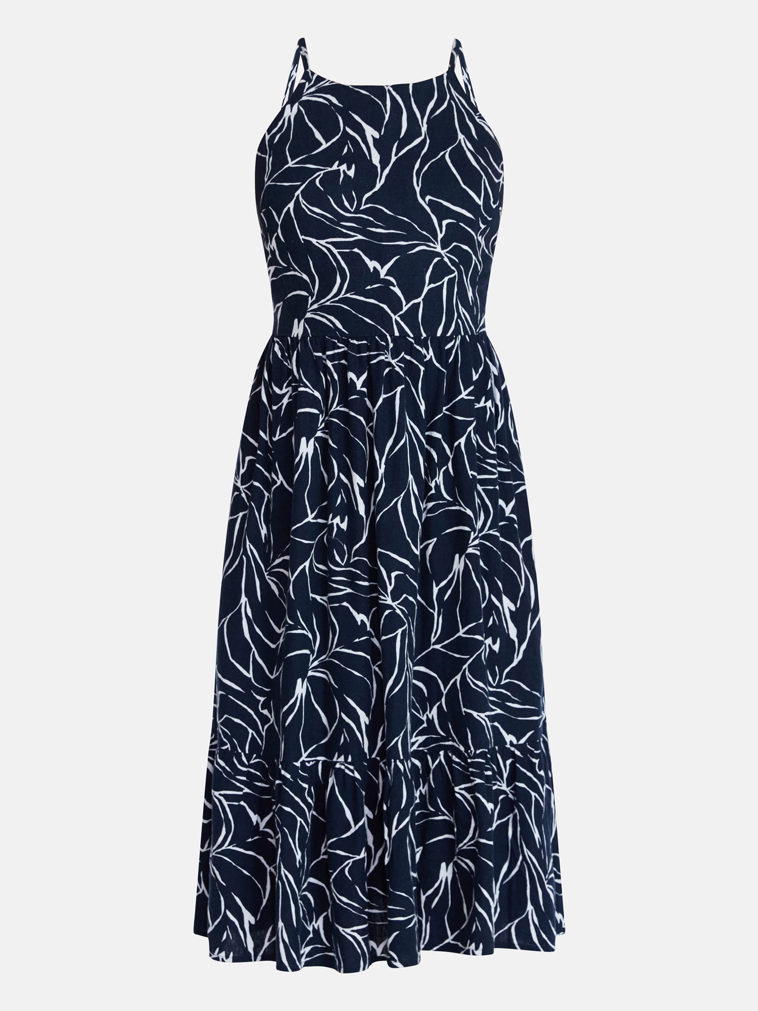 Time and Tru Women's Linen Blend Lace Up Halter Dress, Sizes XS-XXXL