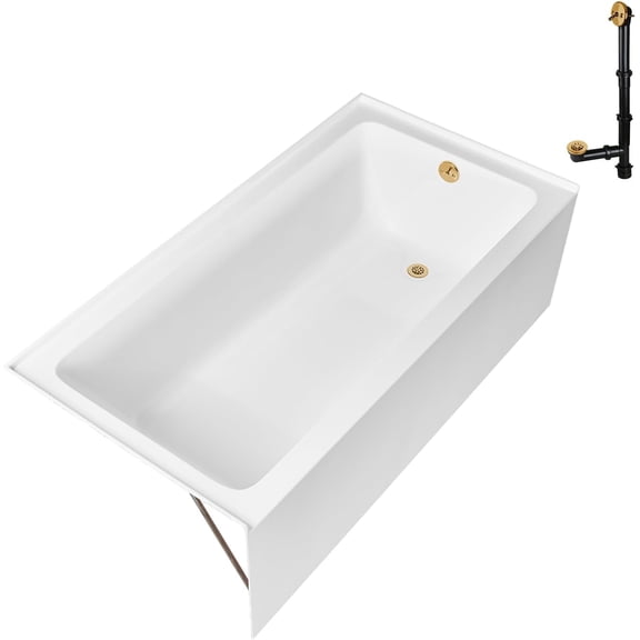 Streamline GA-307-16-BGL 66 in. x 34 in. Acrylic Right-Hand Drain Alcove Bathtub in Glossy White With External Drain in Brushed Gold