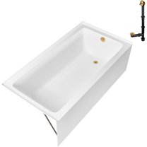 Streamline GA-307-16-BGL 66 in. x 34 in. Acrylic Right-Hand Drain Alcove Bathtub in Glossy White With External Drain in Brushed Gold