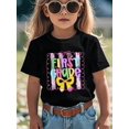 thumbnail image 1 of Kids Cotton T-Shirt, First Of School Top Black Short Sleeve Tee For Grade 1, Print Summer Outdoor Sports Shirts, Back To School First Grade Graphic Tee, 1 of 5