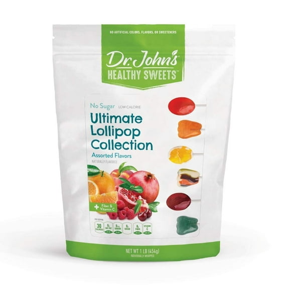 Dr. John's Sugar Free Lollipops, Zero Sugar, Low Calorie, Keto Friendly, Assorted Flavors, 60 Count, 1 LB