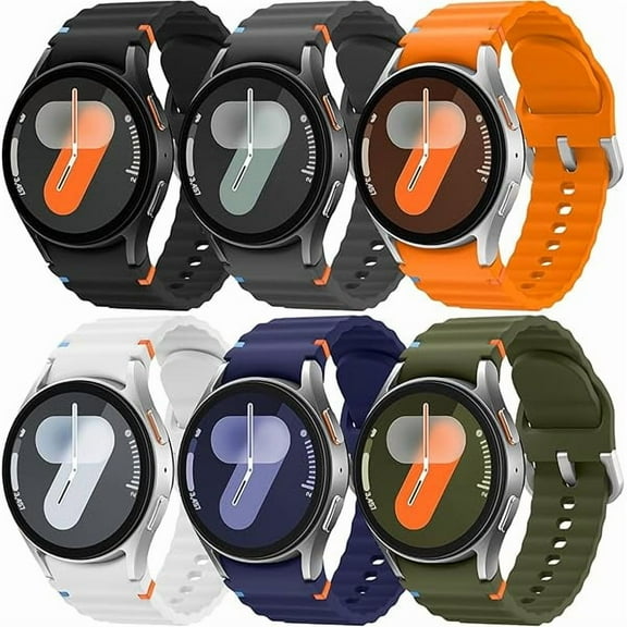6 Pack Sport Band Compatible with Samsung Galaxy Watch 7 Band 40mm 44mm, No Gap Soft Silicone Strap for Galaxy Watch 6 5 4 FE/Galaxy Watch 6/4 Classic 47mm 43mm 46mm 42mm/Watch 5 Pro 45mm Men Women