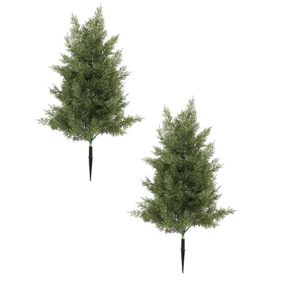 20 Inch Artificial Cedar Topiary Ball Trees with Ground Spikes UV Resistant Cypress for Outdoor Indoor Front Porch Garden Backyard Decor Evergreen Shrubs Bushes