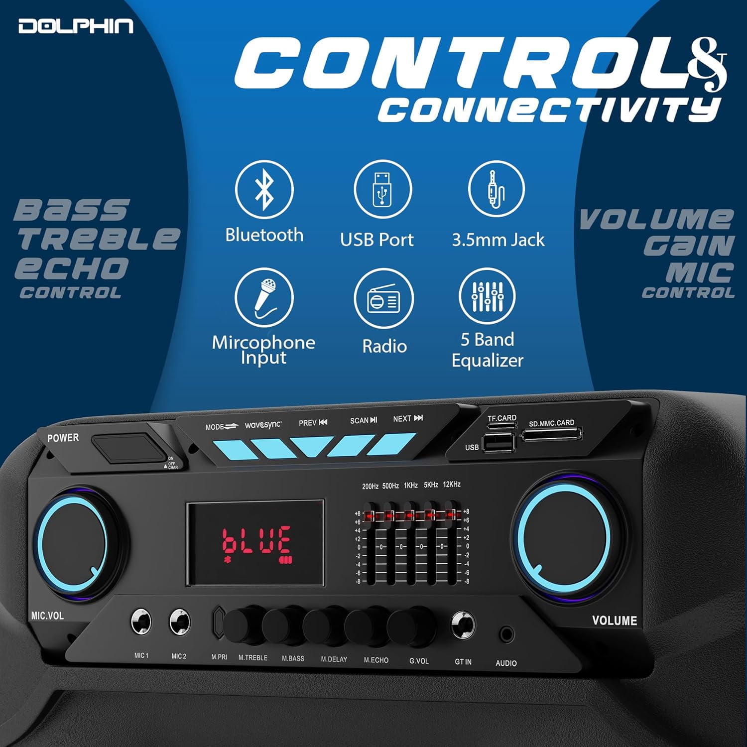 Dolphin SP-1500RBT BoxParty 1500: High Power 15" Woofer w/Loud & DEEP BASS | Portable Party Bluetooth Speaker with Sound Activated Lights
