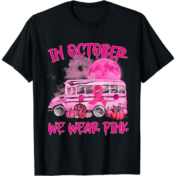 V2DJ School Bus Driver Leopard Breast Cancer Awareness Month T-Shirt
