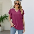 thumbnail image 3 of Lu's Chic Women's V Neck Shirt Ruffle Top Summer Cool Casual Loose Flutter Sleeve Cap Sleeve Tshirt Purple XX-Large, 3 of 4