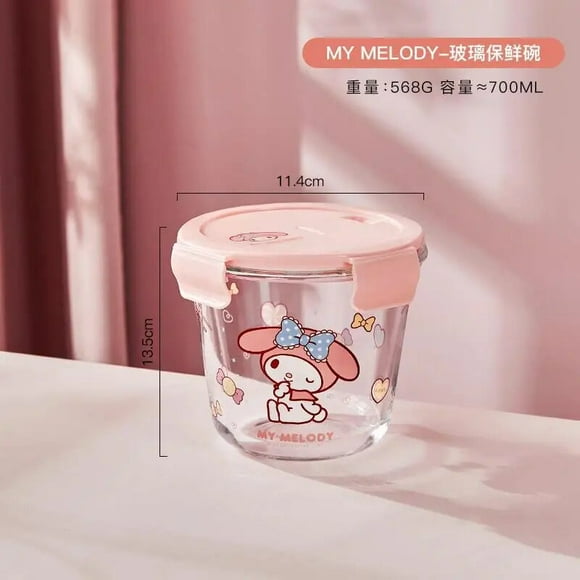 Sanrio Kawaii My Melody Glass Lunch Box Girls Anime Cinnamoroll Hello Kitty Sweet Divider Bento Bowl Tableware Health Kids Gifts