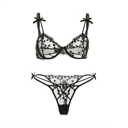 

VerPetridure Sexy Lingerie for Women Plus Size Embroidered Mesh Sexy Underwear Two Piece Set Sexy Underwear