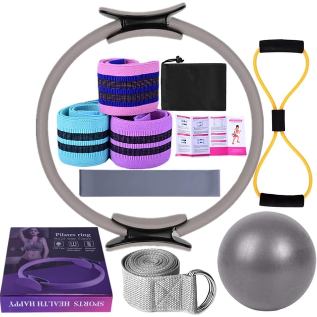 Equipo de Pilates para Entrenamiento en Casa - 11 Piezas Pilates Kit con Pelota de Yoga 25cm,Bandas de Resistencia y Aro de Pilates -Ideal para Pilates en Casa,Yoga y Ejercicio en Hogar,Gris