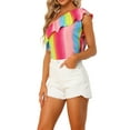 thumbnail image 4 of INSPIRE CHIC Women's One Shoulder Ruffle Trim Sleeveless Summer Blouse Top XS Pink Rainbow, 4 of 6