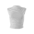 thumbnail image 4 of FOCUSNORM Women's Summer Slim Tank Tops White Sleeveless Round Neck Skinny Ruched Crop Tops, 4 of 9