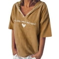 thumbnail image 1 of Birdeem Mode Femme Décontractée Manches Courtes Col en V Imprimé Lettre T-Shirt Blouse, 1 of 5