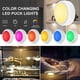 thumbnail image 1 of Luz LED de 12 colores con mando a distancia • 16 opciones de color • Lámpara nocturna redonda de 76 mm para armarios y lectura • Alimentada por batería, 1 of 3