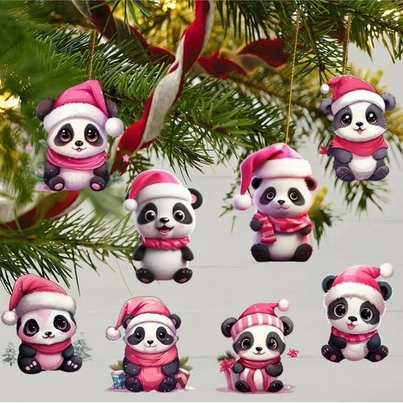 QIPOPIQ Acrylique Noël 2024 Pandae Rose Pendentif Plat Poupée Animal Décoration de Voiture Pendentif Suspendu Ornements d'Hiver Cadeau Liquidation Nouvel An