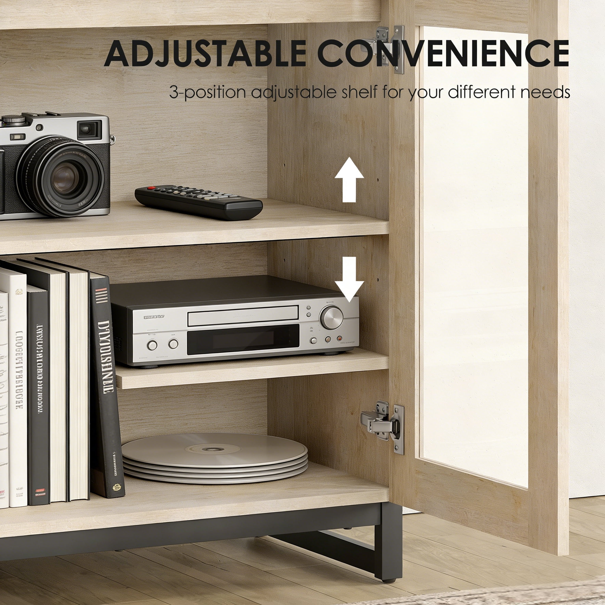 4 In 1 TV Stand For Tvs Up To 120 Inches, Modern Entertainment Center With Glass Doors And Metal Legs, TV Console With Adjustable Shelf For Living Room, Bedroom,Beige