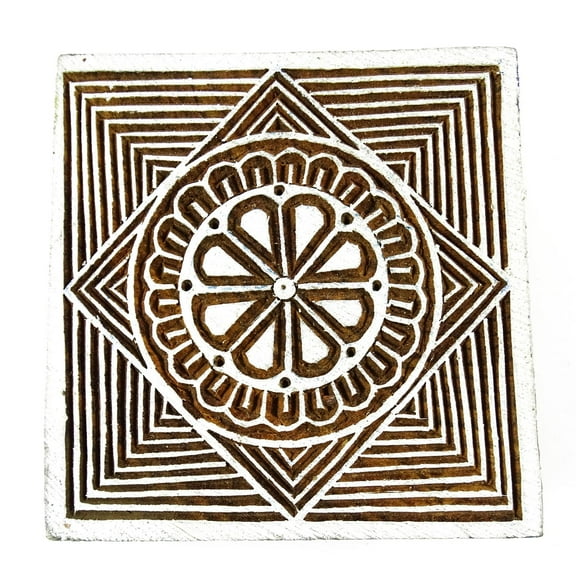Hand Carved Printing Block Brown Wooden Textile Stamp Floral Stamp Block Print
