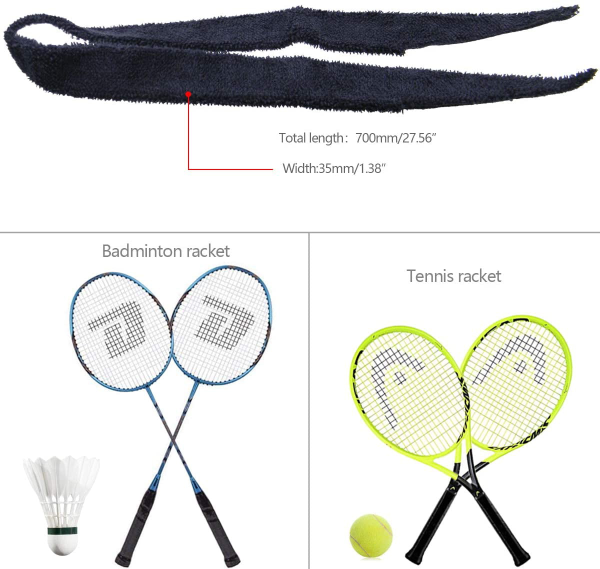 Towel Grip Tape for Tennis Squash Badminton Racquet Racket Overgrip Black 